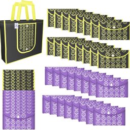 Pack of 48 Smile Foldable Unisex Shopping Bags | Black Yellow & Purple Pack of 48 Grocery Bags-picture-13
