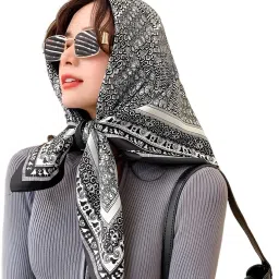 Printed Satin Blend Women Black Fancy Scarf-9