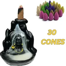 Combo pack of Shiv Adi yogi Fountain Smoke Backflow with 30 Cone Polyresin Incense Holder-20