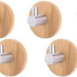 4 Pcs Round Silver Wooden Self Adhesive Hooks for Wall Hook 4-image-94