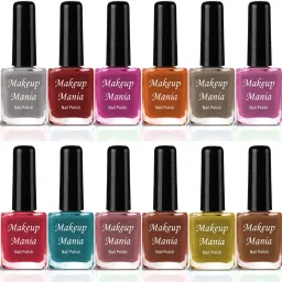 Non Toxic Ultra Lasting Super Glow Nail Polish Set of 12 Pcs (#207) Silver, Red, Pink, Orange, Green-12