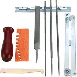 HASTHIP® Chainsaw Chain Sharpening Kit Set of 9Pcs Chainsaw Chain Repair Sharpening Round Files Kit Includes Round Files, Wooden Handle, File Guide, Flat File, Depth Gauge Tool, with Storage Bag image 2