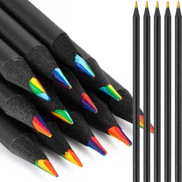 12pc Rainbow Pencils for Kids Adults, 7 in1 Rainbow Colored Pencil ,Black Wooden Pencil-18