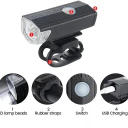 manogyam USB Rechargeable Bicycle Headlight with 3 Flash Mode 300Lm Cycling Flashlight LED Front Light image 4