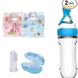 Spoon Feeder with Brush and 2 Bibs for New Born Infants Combo Pack - Silicon-image-94
