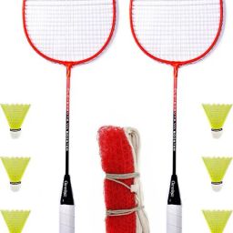 Booster Badminton Set Of 2 Piece Badminton Racquet with 6 Piece Nylon Shuttle and 1 piece of badminton net Badminton Kit-image-33