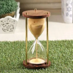 Yellow Brass And Wood Sand Timer By Exim Decor-picture-2