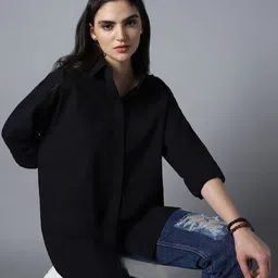 fab star Women Boxy Fit Solid Spread Collar Casual Shirt-picture-45