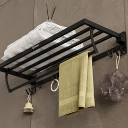Stylish Foldable Towel Rack | Holder | Stand | Shelf With Hooks And Hanger 23.5 inch 4 Bar Towel Rod-8