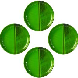 HALF DEEP Banana Leaf Round Ice Cream Starters Serving Melamine Plate (8" Inch) Half Plate-1
