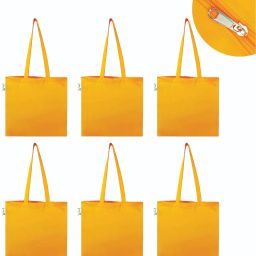 Cotton Plain Tote Shopping Bags With Zip Pack of 6 Grocery Bags-image-18