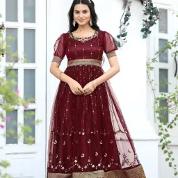 Women Ethnic Dress Maroon Maxi/Full Length Dress-image-25