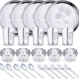 Pack of 25 Stainless Steel Laser Printed Flawer Design (Serves 5) Dinner Set-24