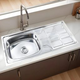 45x20x9 Premium Stainless Steel Round Single Bowl Sink with Drainboard 45x20x9 Inches Vessel Sink-image-52