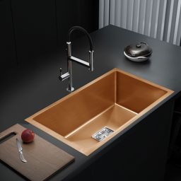 messina PREMIUM HANDMADE KITCHEN SINK 24" X 18" X 10" ROSE GOLD SINGLE BOWL MATT FINISH Stainless Steel _A81 Vessel Sink-picture-11