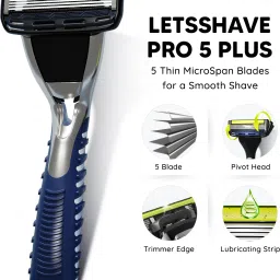 letsshave Pro 5 Plus Shaving Razor for Men Sleek Flow Rubber Guard & Razor Cap, Men image 2