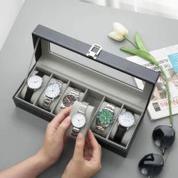 wens Watch Box Organizer - 6 Slot Watch Storage Holder and Display Collection Box with Transparent Glass (Assorted Color)-picture-31