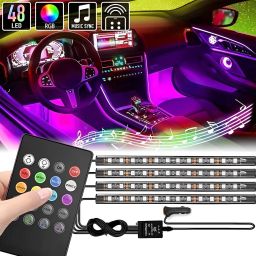 RGB Atmosphere light 12 LED 4 Strip Car Led Light 12V 8 Color Sensor Music Light Car Fancy Lights-image-48
