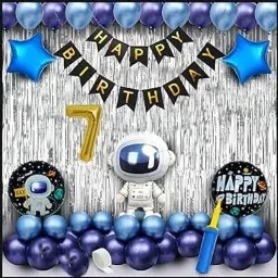 7th Space Theme Birthday Decoration Kit Banner Planet Astronaut Balloons - 63pcs-10