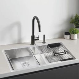 45x20x10 Kitchen Sink Double Bowl 45 Inch SS304 16-Gauge Stainless Steel Sink DM4520M | HANDMADE | KITCHEN SINK | DOUBLE BOWL Vessel Sink-image-83