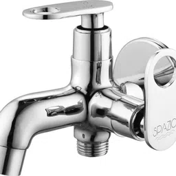 spazio Full Brass Prime Series Two In One Bib Cock/Angle Cock - With Chrome Wall Flange Twin Elbow Valve Faucet-picture-2