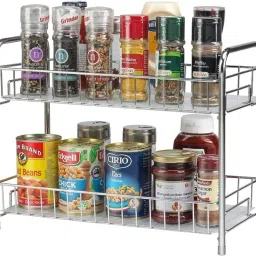 Utensil Kitchen Rack 2-Tier Stainless Steel Kitchen Spice Rack Organizer - Space-Saving Countertop Steel-image-81