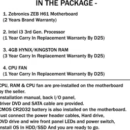D25 Pre-Installed H61 Motherboard Kit with i3 3rd Gen Processor+4GB DDR3 RAM+CPU Fan Combo Motherboard image 2