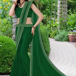 Printed Banarasi Lycra Blend, Chiffon Saree-image-19