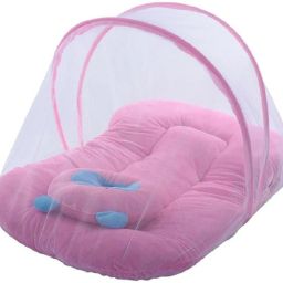 New Born baby bedding set with protective mosquito net, cute pillow and folding Pure Cotton mattress Convertible Standard-3