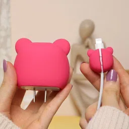 YSTIFYRA Charger Cover for Samsung 25W Type C Adapter 360 Full Protection Cute Pink Bear Cable Protector image 4