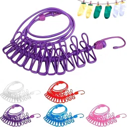 Clothes Hanging 2 Hook Drying Rope 12 Clips Portable Outdoor Travel Plastic Stainless Steel, Plastic Retractable Clothesline-image-19