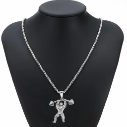 Weightlifting Men Figure Gym Dumbbell Rod Barbell Hercules Charm Pendant Locket Stainless Steel Pendant-image-4