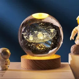 Galaxy Crystal Ball Night Light,2.4" Glass Ball Night LED Lamp With Woodern Base Night Lamp-11