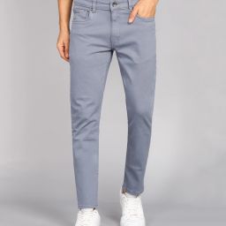 Men Slim Low Rise Grey Jeans-image-3