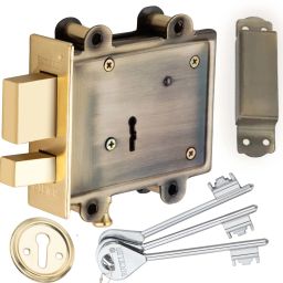 Iron Black Gold Antique Main Door Lock Set 100MM-8 Levers Double Turn,3 Keys Lock-14