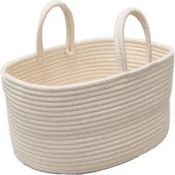 Cotton Picnic storage basket/ Household basket for Fruits & vegetables- White Storage Basket-picture-14