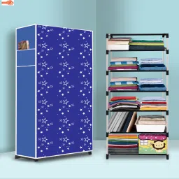 6 Shelf Foldable Collapsible Wardrobe Storage Organizer Almirah Cloth Rack PP Collapsible Wardrobe-14