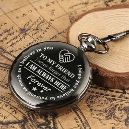 Classic Quirk Royal Gandhi Style Premium Friendship Theme To My Friend Quote Engraved Key chain with Key Ring Car, Bike for Men & Woman Best Gift Black Metal Pocket Watch Chain-image-36