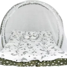 New Born Baby Super Soft Plastic, Cotton Baby Mattress with Net - Bedding Set Printed Bedding set-7