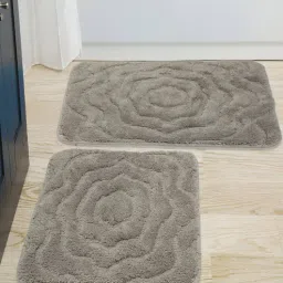 saral home Grey Floral Cotton 24x18 Inches AntiSkid Bath Mat (Set of 2)-picture-21