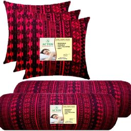 3 Cushion And 2 Microfibre Geometric Bolster Pack of 5-image-78