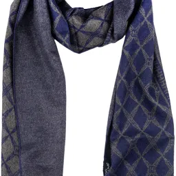Geometric Print Wool Blend Men Blue Scarf-image-22