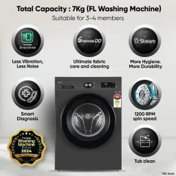 lg 7 kg 5 Star, Inverter Direct Drive Technology, 6 Motion DD, Steam, Fully Automatic Front Load with In-built Heater Black, Grey image 2