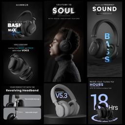 hammer Bash Max wireless over the ear|Deep Bass|18hr Playtime|Touch Control|V5.3 Bluetooth Headset image 2