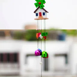 1 house 5 bell wind chime for home decoration, Feng Shui item, Positive Energy Wood, Steel Windchime-23