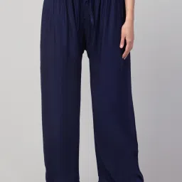 Women Relaxed Dark Blue Viscose Rayon Trousers-23