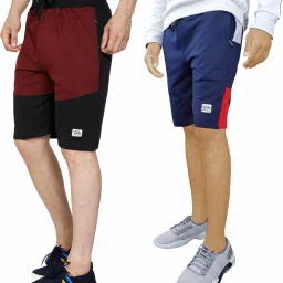 Pack of 2 Self Design Men Maroon, Dark Blue Regular Shorts-image-13