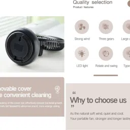 craftify Cordless Rotating Portable Rechargeable With LED Lights 3 Speed Auto Oscillating 5 Star 155 3 Blade Table Fan image 5