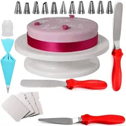 Cake Turntable,Plastic Steel Icing Spatula 3 Pieces Set,12 Piece Decorating Set Plastic Cake Server-12