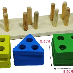 poksi Wooden Angle Geometric Blocks Stacker Shape Sorter Column Puzzle Stacking Set for Kids image 4